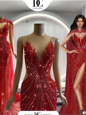 Custom Debbie Carroll Red Pageant Gown with Cape